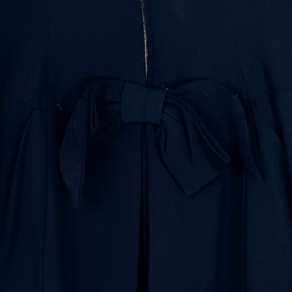 Vintage 1960s Little Black Dress Mini Midi Pleated Drape Preppy Bow Handmade 60s - Picture 5 of 7
